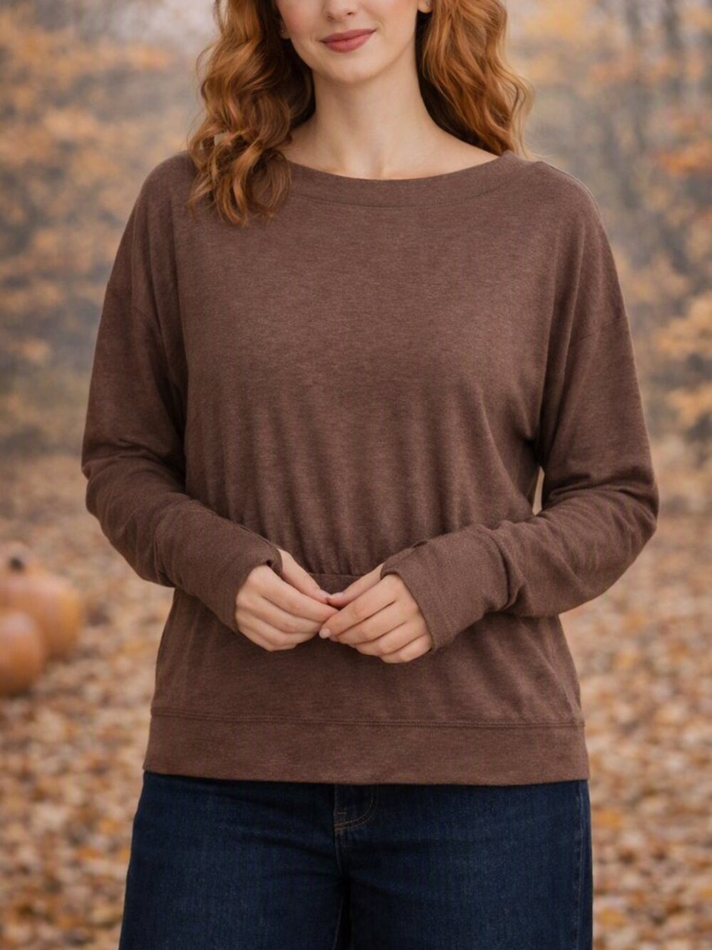 Rust Boatneck Performance Draped Top | Luxe Ribbed Hem & Thumb Holes | NWOT